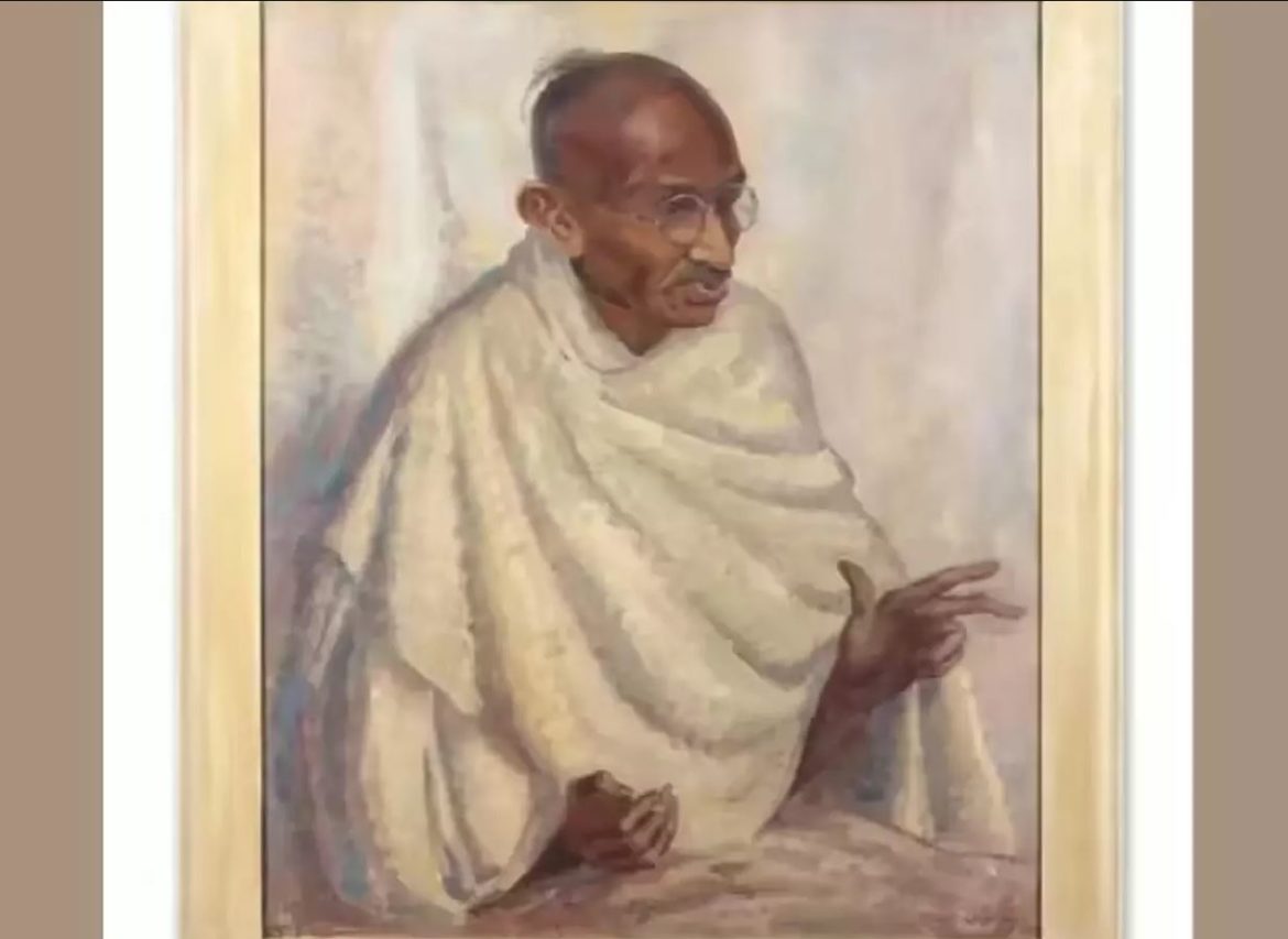 இங்கிலாந்தில் மகாத்மா காந்தி போஸ் கொடுத்த ஓவியம் ஒன்லைன் ஏலத்தில் விற்பனை!