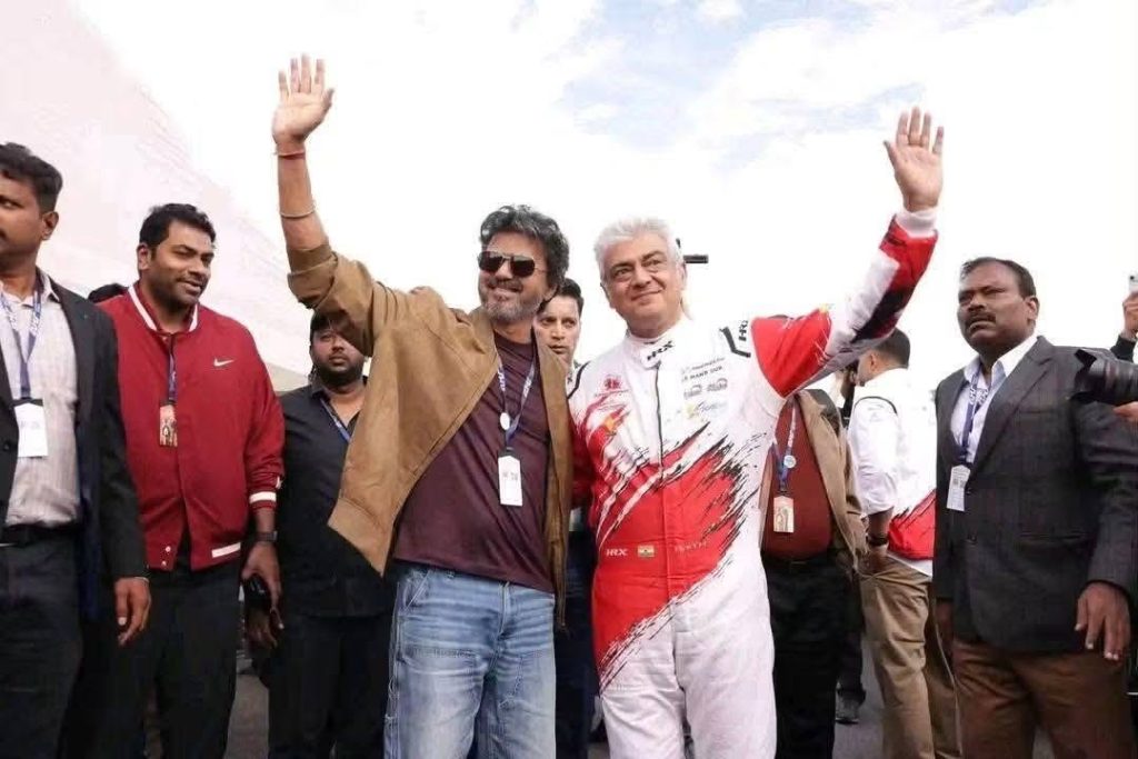 இலண்டன் கார் பந்தயம்: விஜய் – அஜித் சந்திப்பு; திரிஷாவும் இணைந்ததால் ரசிகர்கள் உற்சாகம்